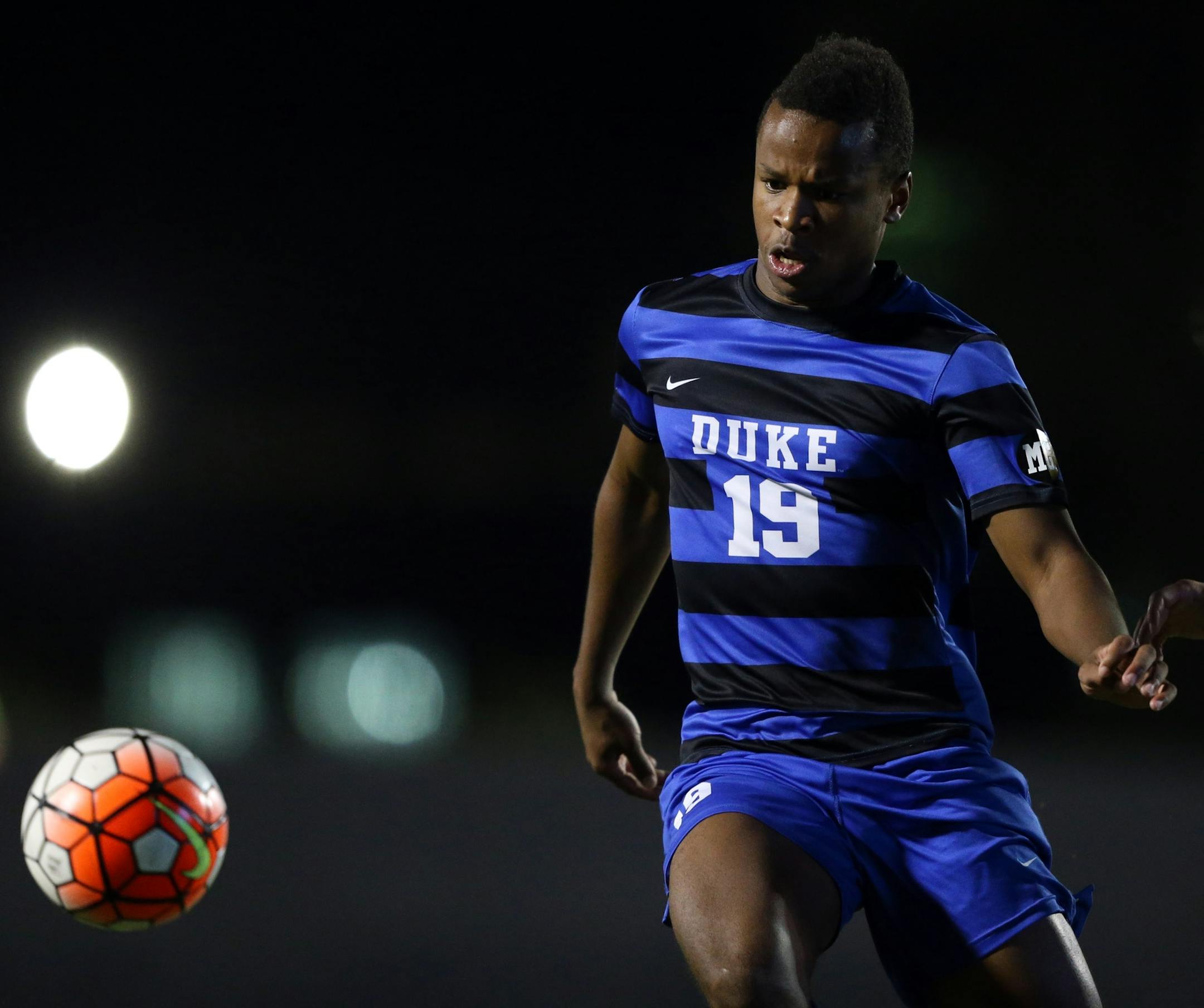 15 September 2015: Duke's Jeremy Ebobisse. The Duke University Blue Devils hosted the University of North Carolina Wilmington Seahawks at Koskinen Stadium in Durham, NC in a 2015 NCAA Division I Men's Soccer match. UNCW won the game 3-0. (Icon Sportswire via AP Images) ORG XMIT: 253809