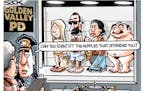 Sack cartoon: Police lineup, toplessness edition