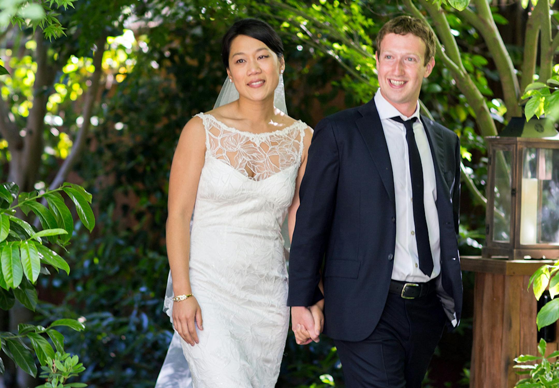 Facebook founder and CEO Mark Zuckerberg and Priscilla Chan at their wedding ceremony in Palo Alto, Calif., Saturday, May 19, 2012.