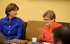 Minnesota Attorney General Lori Swanson with Barb Johnson in September as Swanson's sexual assault working group met for the first time.