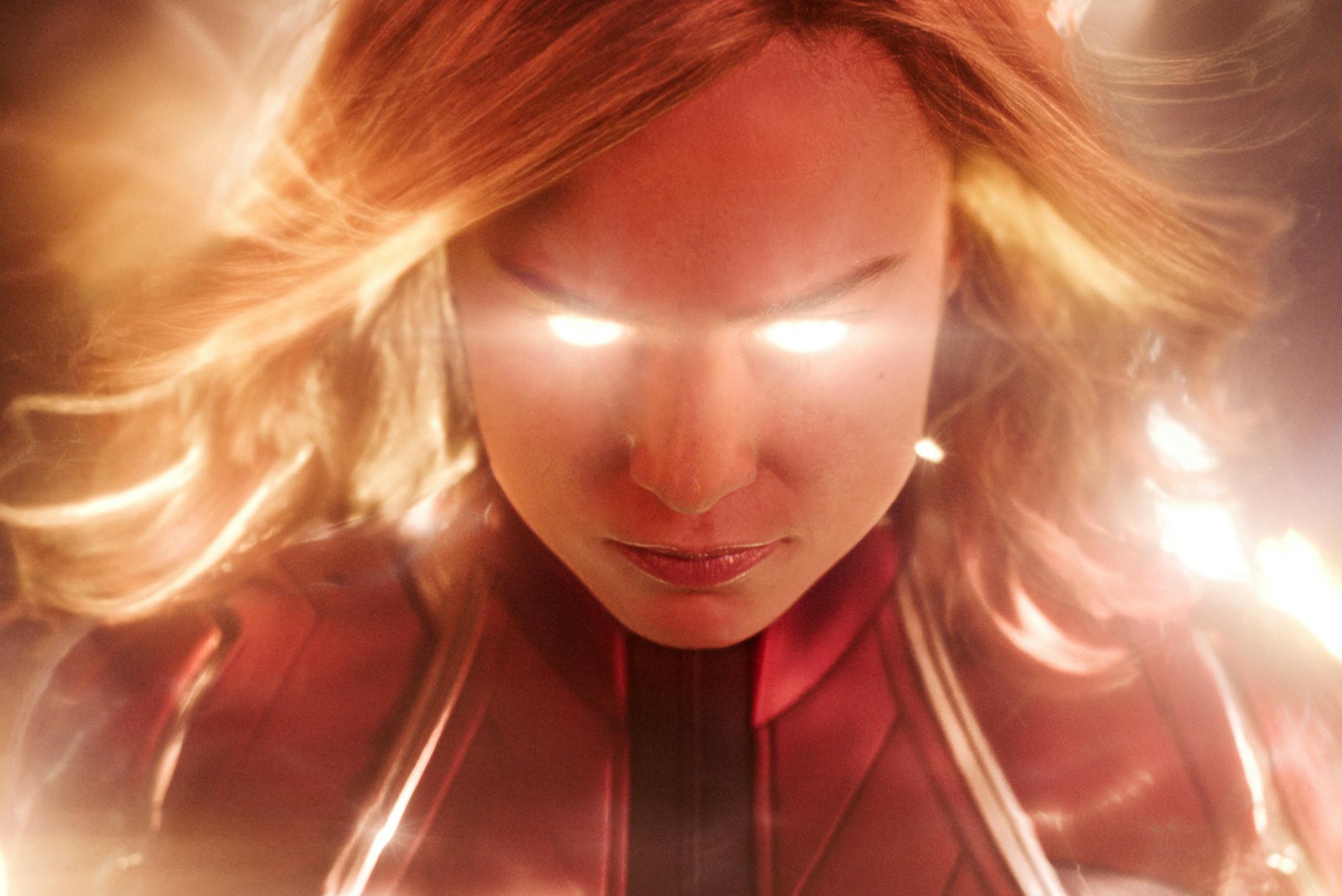 This image released by Disney-Marvel Studios shows Brie Larson in a scene from "Captain Marvel." (Disney-Marvel Studios via AP)