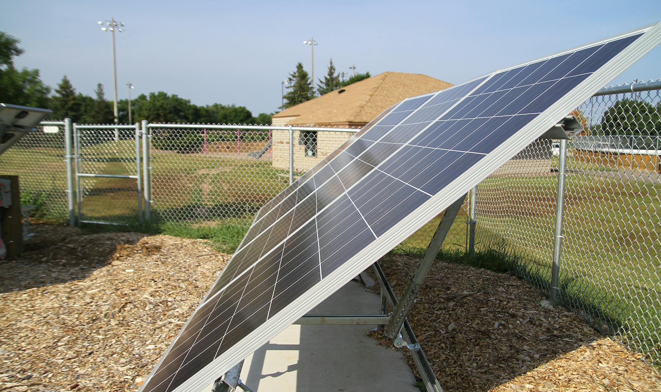 Solar panels help provide the electricity that runs the athletic complex at Goat Hill Park in Eagan.