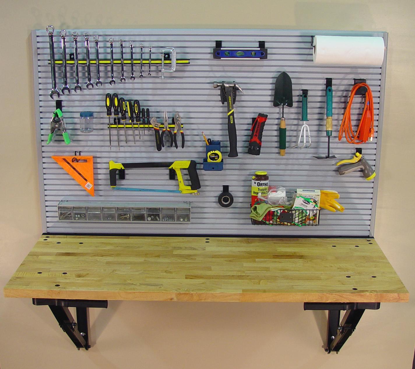 Fold-down work bench from Bench Solution