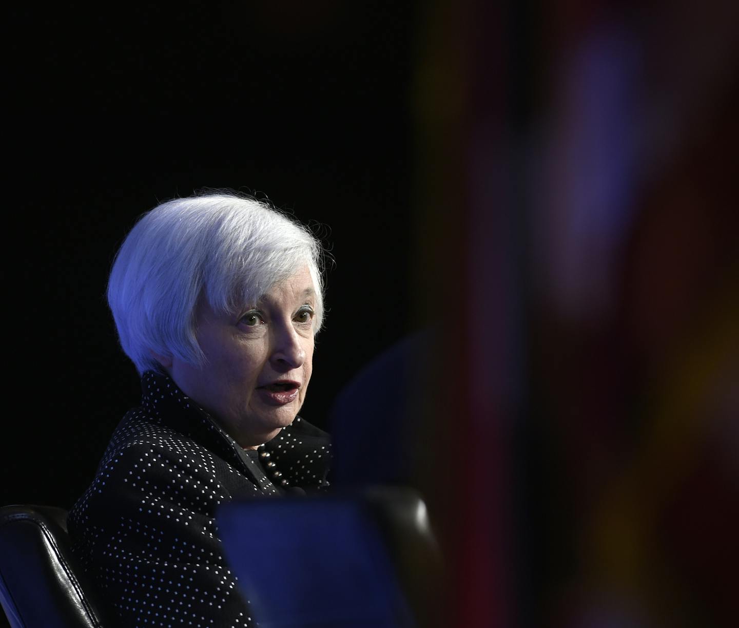 Federal Reserve Chair Janet Yellen speaks at the Economics Club of Washington in Washington, Wednesday, Dec. 2, 2015. Yellen indicated that the U.S. economy is on track for an interest rate hike this month, but the Fed will need to review incoming data before making a final decision. (AP Photo/Susan Walsh)