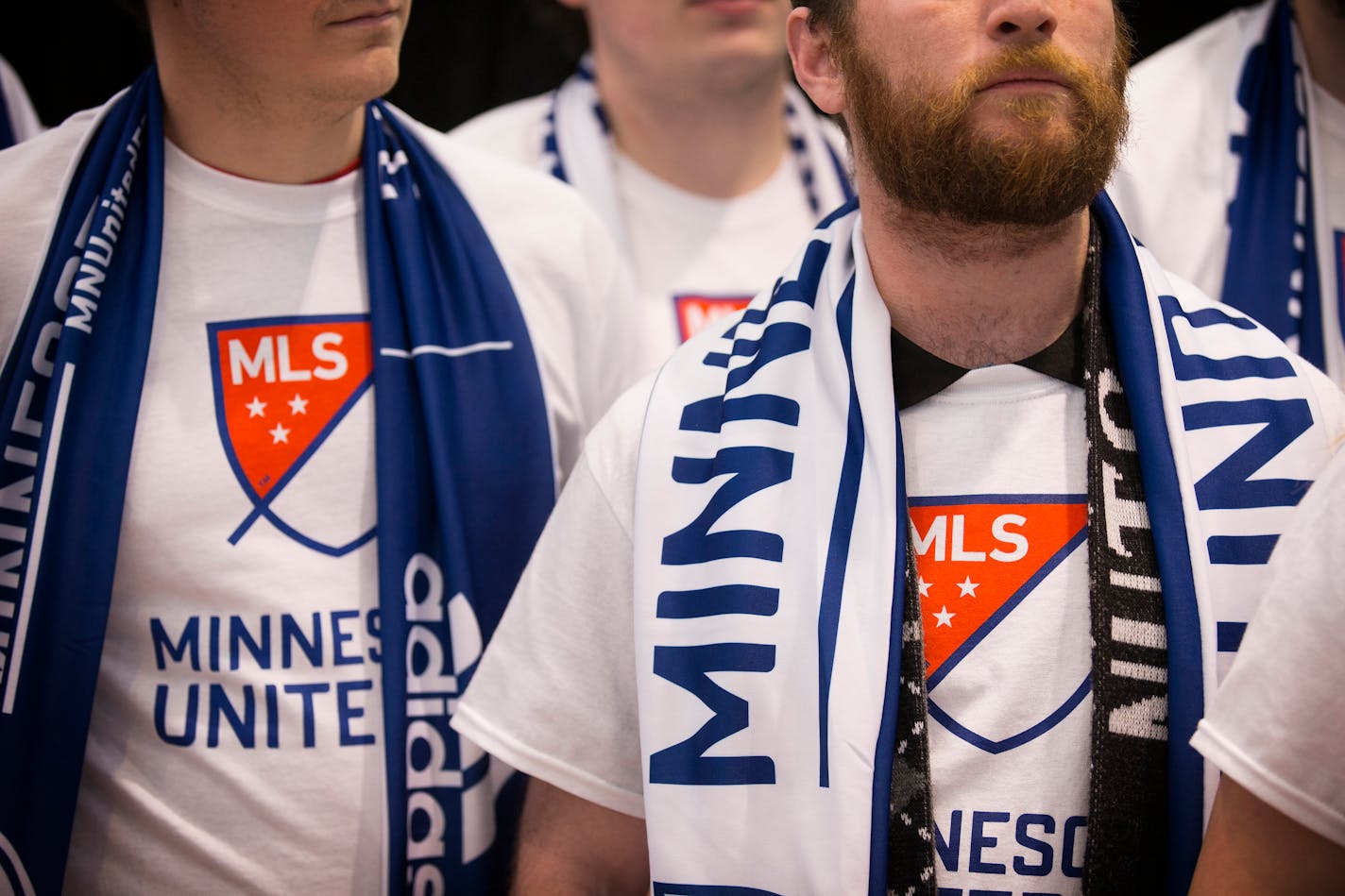 Soccer fans listens as Major League Soccer Commissioner Don Garber and Dr. Bill McGuire announce that Minnesota United FC will move up to Major League Soccer.