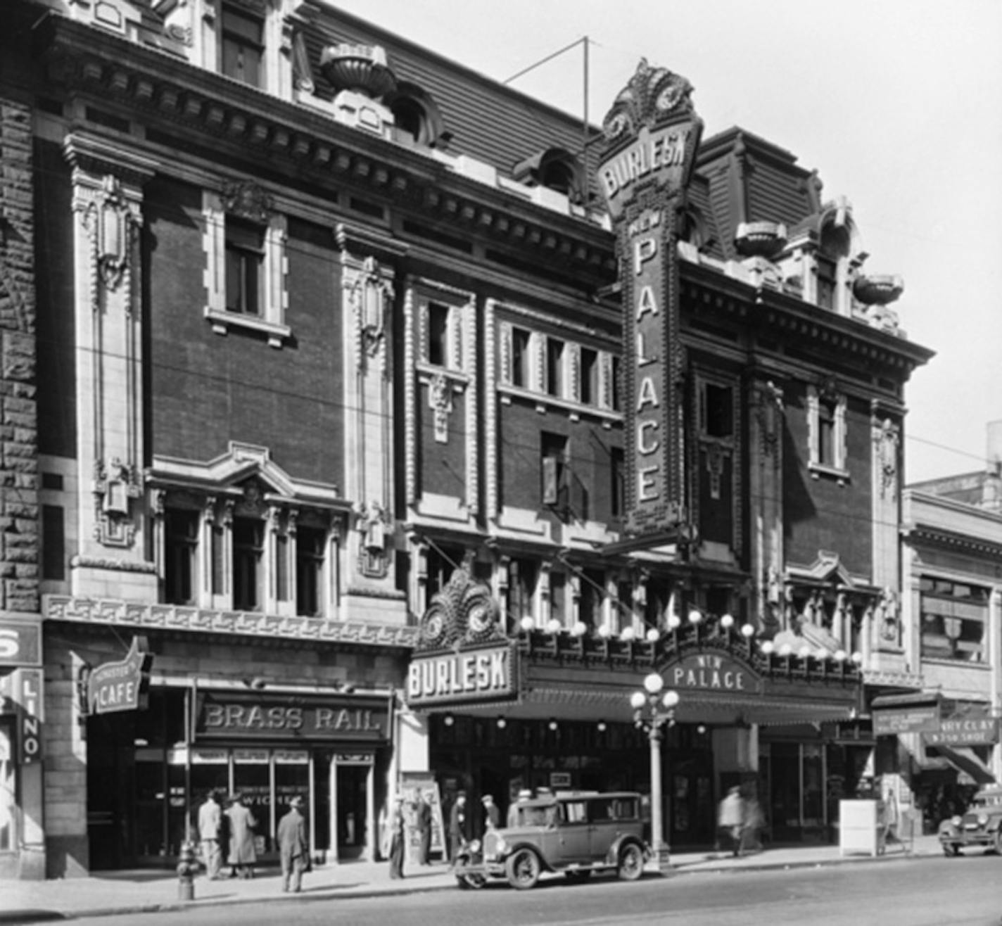 A 1929 image of the Palace Theater (demolished, once the Gay 90s' Neighbor. The Palace was the original home to the Brass Rail when it opened in 1922. Courtesy of the Minnesota Historical Society. ORG XMIT: Documentation