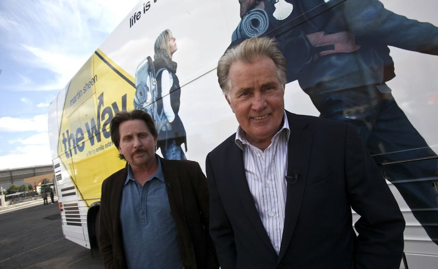 Actor Martin Sheen and his son, Emilio Estevez, stopped in Minneapolis Tuesday as part of their national bus tour promoting their movie "The Way."