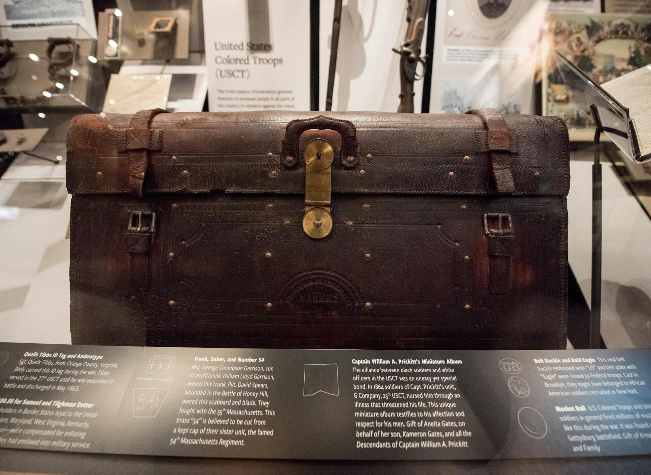 Traveling trunks used by George Thompson Garrison in the Civil War are on display at the Smithsonian National Museum of African American History and Culture on Sept. 14, 2016 in Washington, D.C. (Ken Cedeno/McClatchy/TNS)