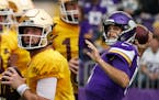 Two Minnesota quarterbacks criticized often this fall for uneven play: Tanner Morgan, left, of the Gophers, and Kirk Cousins of the Vikings.