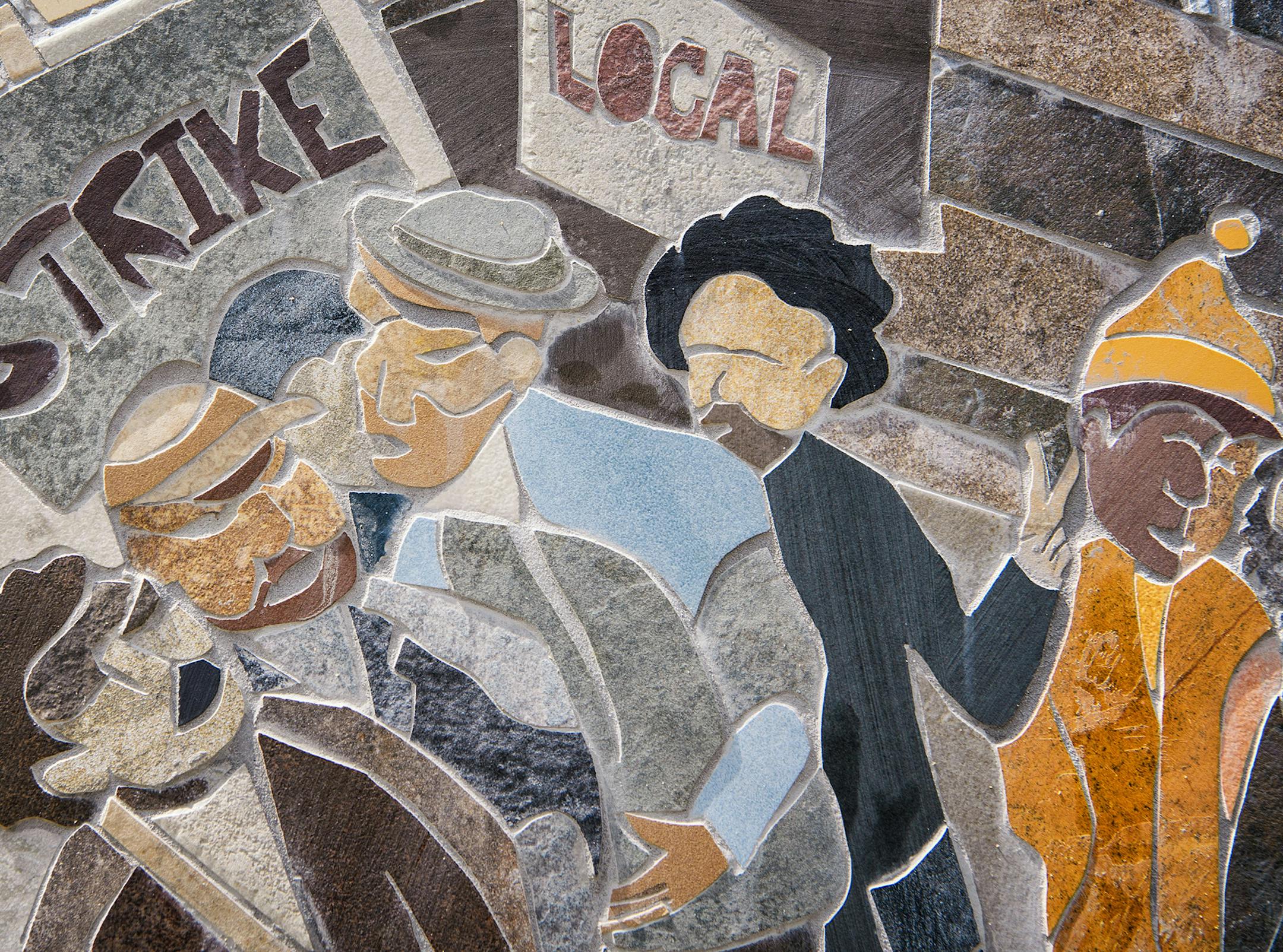 Minnesota artist Craig David and his assistant Andrew Eylandt place pieces of stone in the "Worker's Wall" mural for the Minnesota Worker's Memorial Garden on the State Capitol grounds. ] GLEN STUBBE * gstubbe@startribune.com Thursday, May 19, 2016 Piece by piece, Minnesota artist Craig David is creating a "Workers Wall" mural on the State Capitol Grounds dedicated to workers in the state as well as workers who died in the four largest disasters, Washburn Mill Fire 1878, Hinkley Fire 1894, Cayun