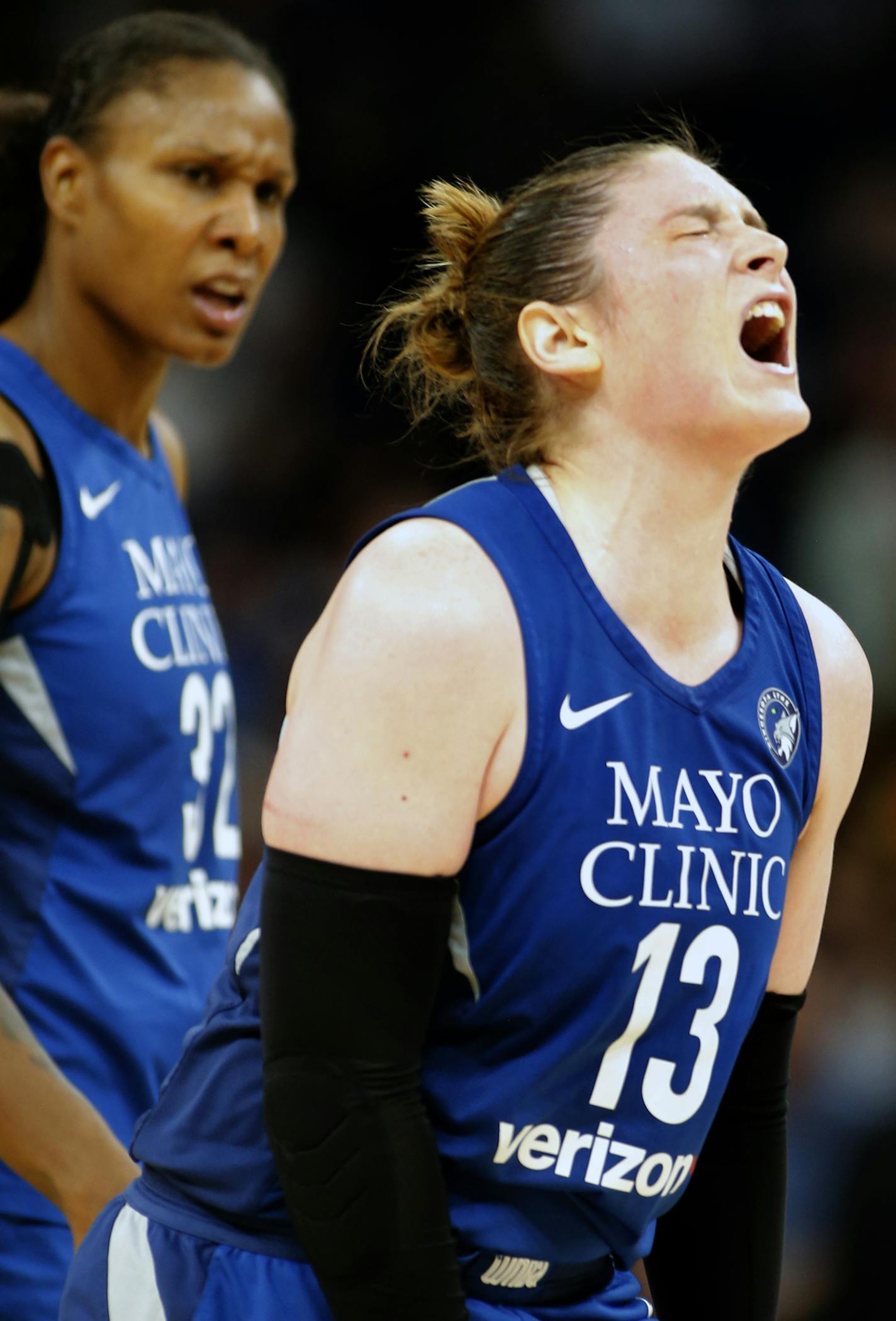 Lindsay Whalen(13) celebrates after a basket .] Minnesota faces NY in a WNBA game at Target Center on 7/24/18 forRichard Tsong-Taatarii&#xef;rtsong-taatarii@startribune.com