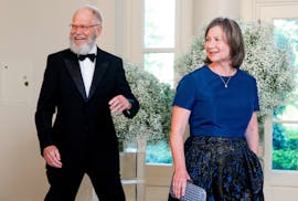 Retired late night host David Letterman and his wife Regina Lasko arrive for a state dinner for Nordic leaders at the White House in Washington, Frida