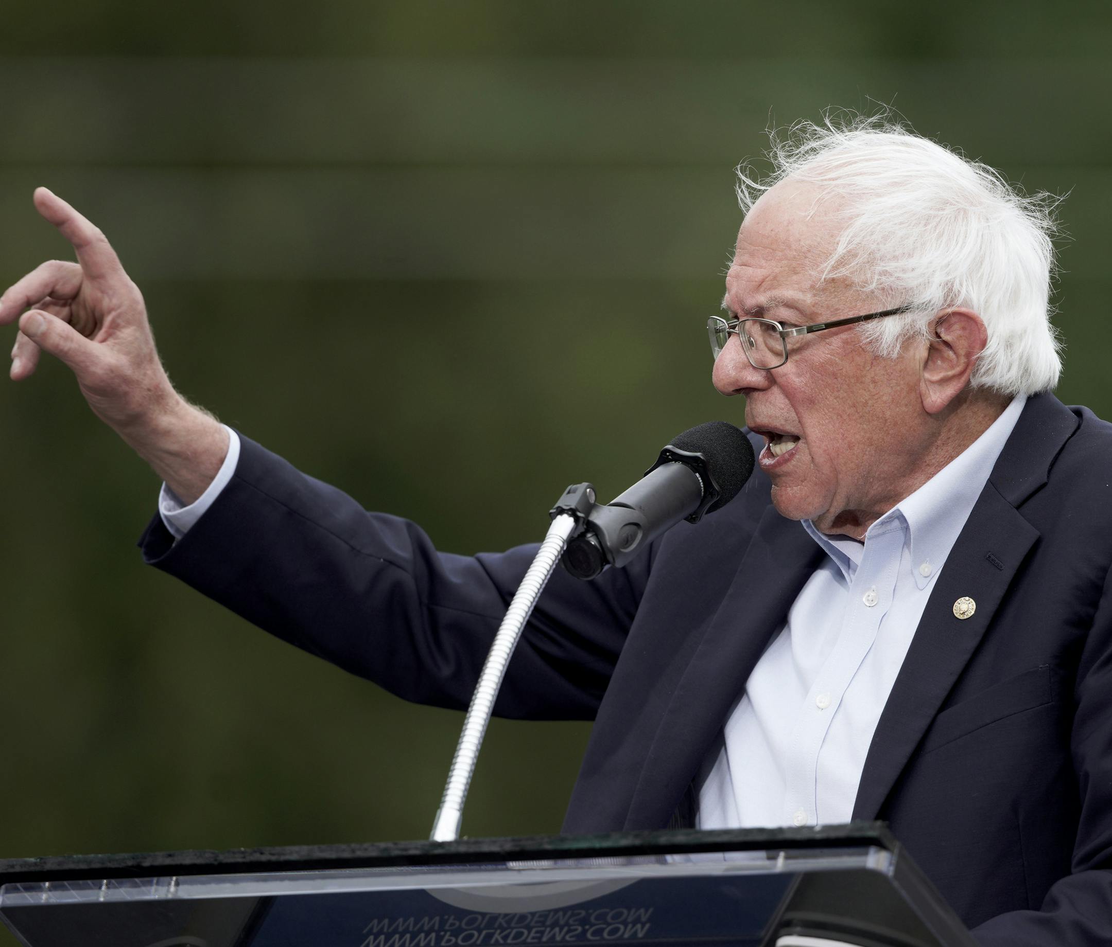 Democratic presidential candidate Sen. Bernie Sanders, I-Vt., speaks at the Polk County Democrats Steak Fry, in Des Moines, Iowa, Saturday, Sept. 21, 2019. (AP Photo/Nati Harnik)