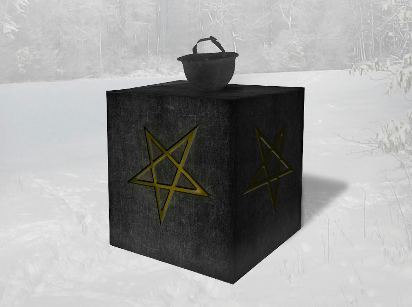 Photo provided by Chris Andres, Satanic Temple: An artist's rendering of the monument the Satanic Temple wanted to erect at Veterans Park in Belle Plaine.