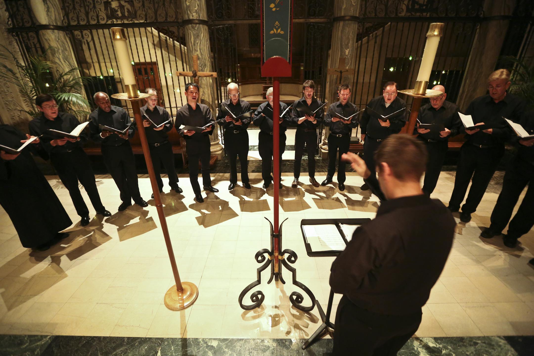 The Minnesota Compline Choir sang behind the alter during a service at The Basilica of St. Mary's in Minneapolis, Minn., on Sunday, September 15, 2013. ] (RENEE JONES SCHNEIDER • reneejones@startribune.com)