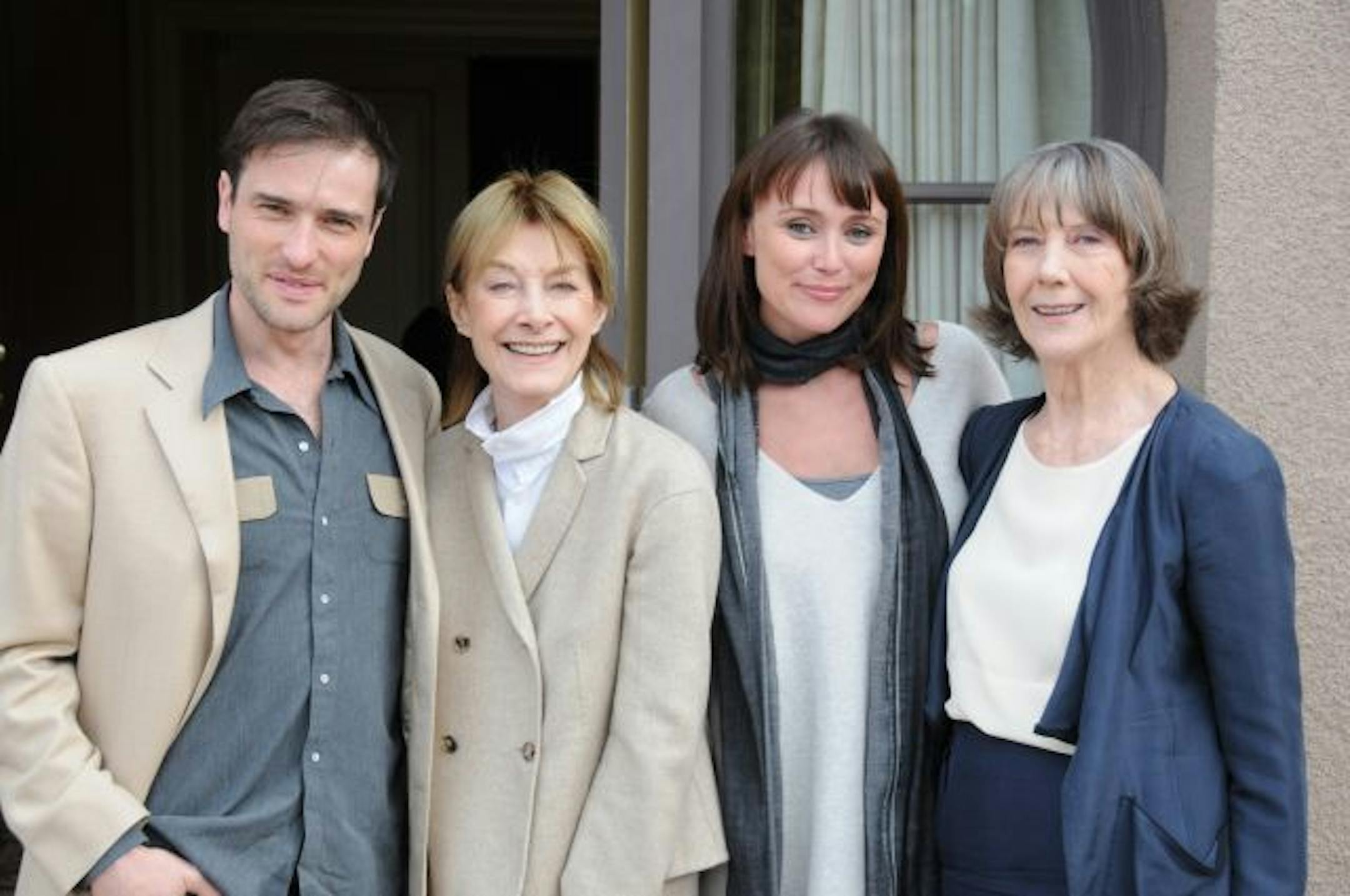 "Upstairs Downstairs" co-creators Jean Marsh, second from left, and Eileen Atkins, right, with new cast members Ed Stoppard and Keeley Hawes.