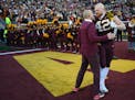 Tight end Ko Kieft embraced coach P.J. Fleck before the Gophers-Badgers game last month as part of the Senior Day ceremony.