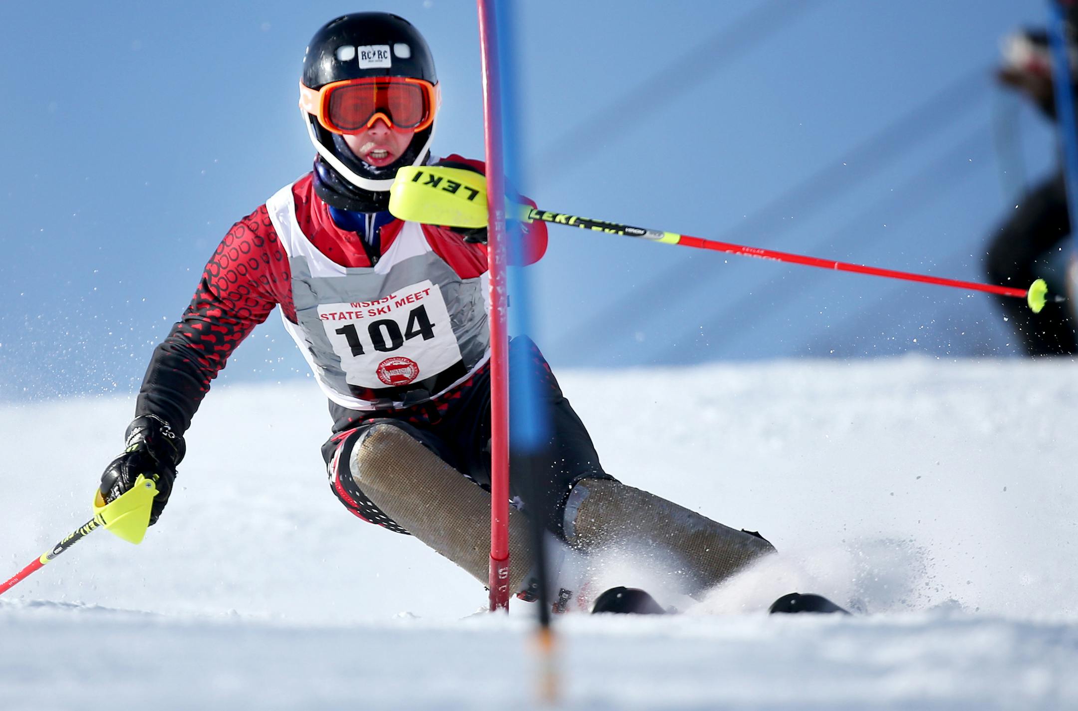 First place finisher Tommy Anderson of Eagan cuts on a gate during his second run of the boys Alpine state ski meet Tuesday, Feb. 10, 2016, at Giantís Ridge in Biwabik, MN.](DAVID JOLES/STARTRIBUNE)djoles@startribune.com high alpine state ski meet Tuesday, Feb. 10, 2016, at Giantís Ridge in Biwabik, MN.**Tommy Anderson,cq