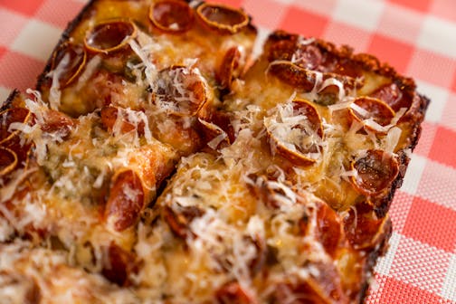 The shredder pizza with pepperoni, pickled jalapeños, whipped Cry Baby Craig's honey, pecorino romano and red sauce at Wrecktangle Pizza. ] LEILA NAVIDI • leila.navidi@startribune.com