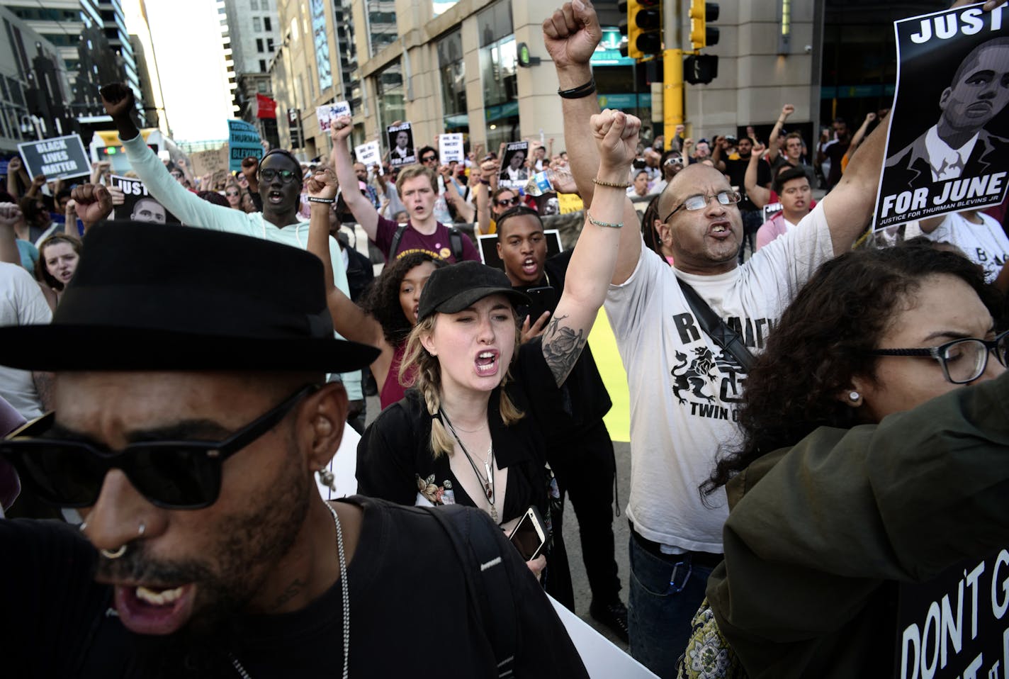 About 300 protesters took to the streets of downtown Minneapolis to protest the killing of Thurman Blevins by two Minneapolis cops. ] There will be a rally at the Hennepin County Government Center at 4 or 4:30 pm to protest the decision not to press charges against the officers who shot and killed Thurman Blevins. Richard Tsong-Taatarii&#xef;rtsongtaatarii@startribune.com