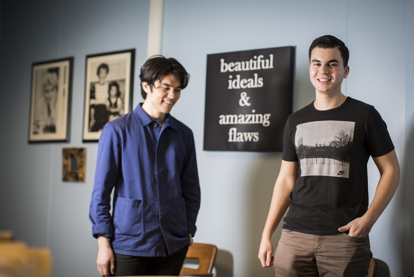 High school seniors Keith Eicher and Rogelio Salinas posed for a picture on Friday, February 25, 2016, in St. Paul, Minn. ] RENEE JONES SCHNEIDER &#x2022; reneejones@startribune.com