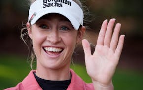 Nelly Korda reacts after winning the LPGA T-Mobile Match Play on Sunday in North Las Vegas, Nev.