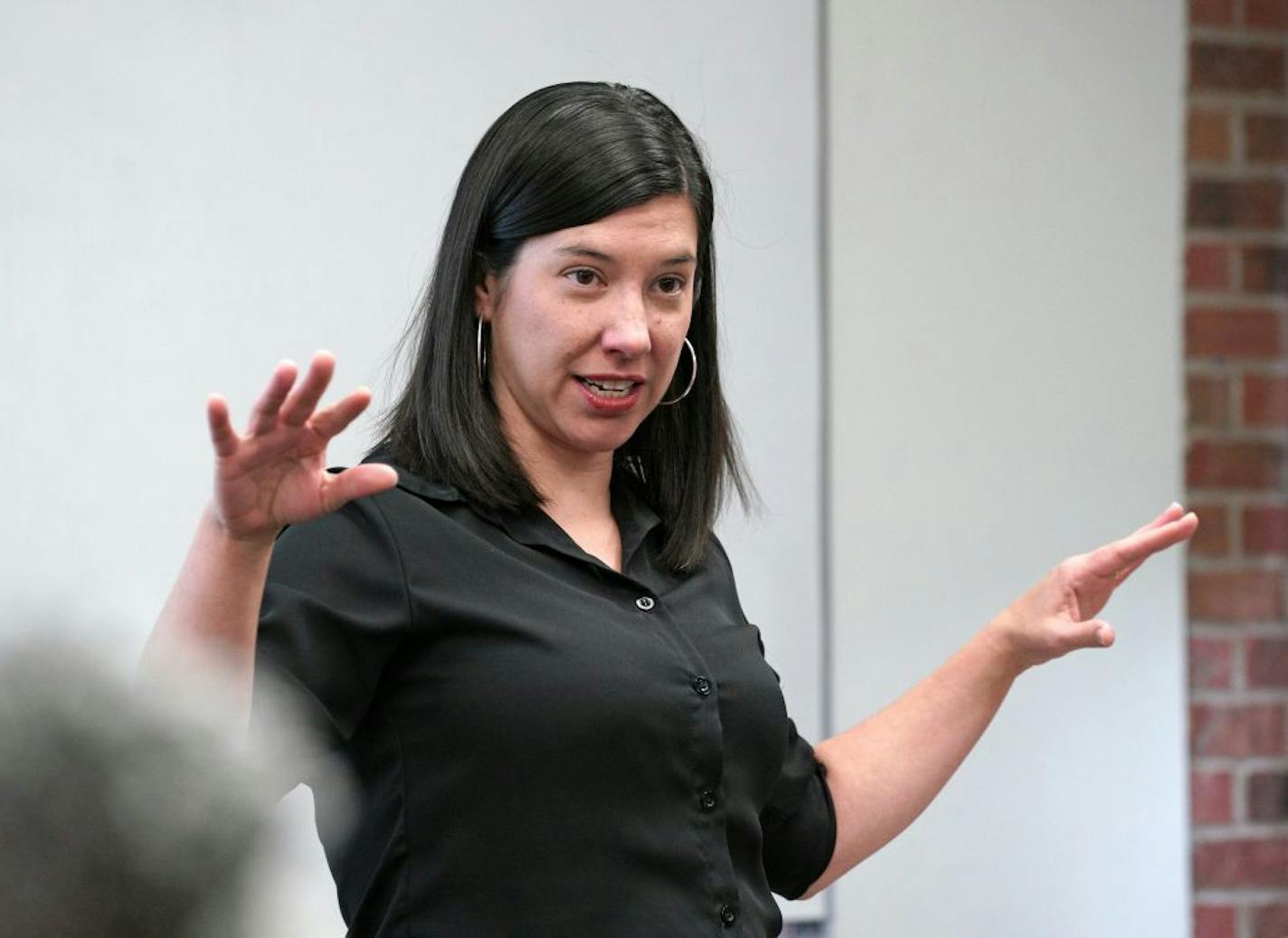 Hamline Prof Jillian Peterson teaching at Hamline. Peterson is in the Department of Criminal Justice and Forensic Science & Faculty Director of the Center for Justice and Law. She cofounded The Violence Project, examining every mass shooter, defined as having four or more victims killed, dating back to the 1960s. brian.peterson@startribune.com St. Paul, MN Friday, November 1, 2019