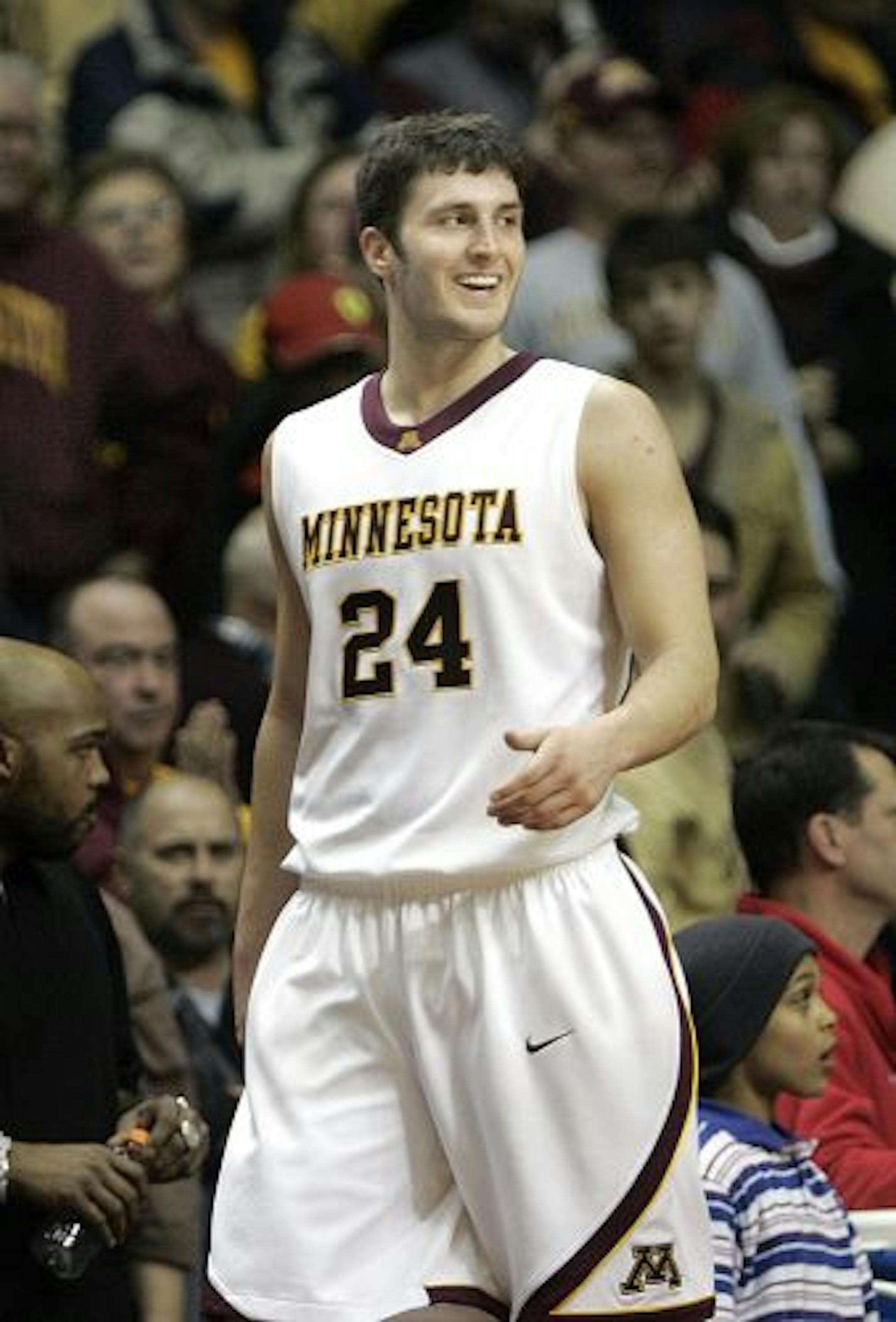 A happy Blake Hoffarber smiled as he left the court following the Gophers� 73-62 victory over Ohio State in Big Ten basketball action at Williams Arena. Hoffarber led scoring with 27 points.
