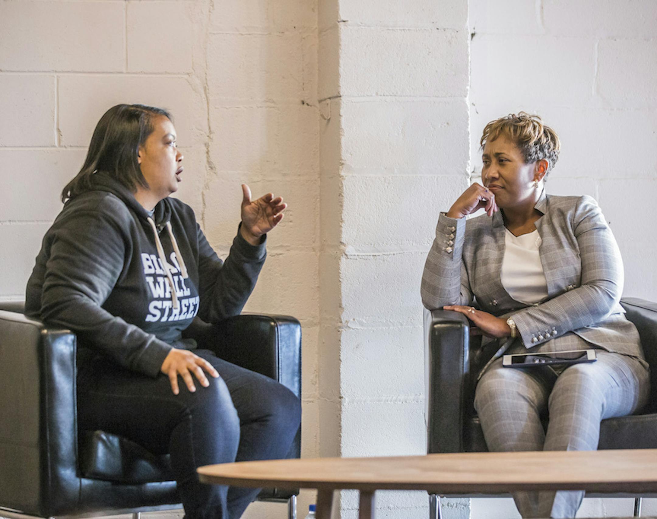Backstage Capital's Arlan Hamilton, left, and the Center for Economic Inclusion's Tawanna Black discussed the issue at a recent forum.