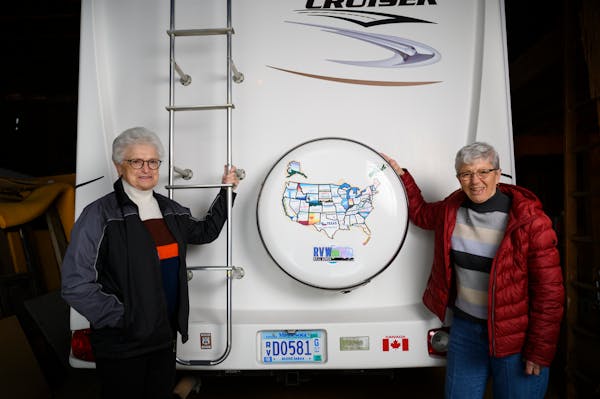 Longtime friends Jan Parkins, left, of Hopkins, and Pat Dix, of Minnetonka, showed off their home away from home. They've covered 103,000 miles in tri