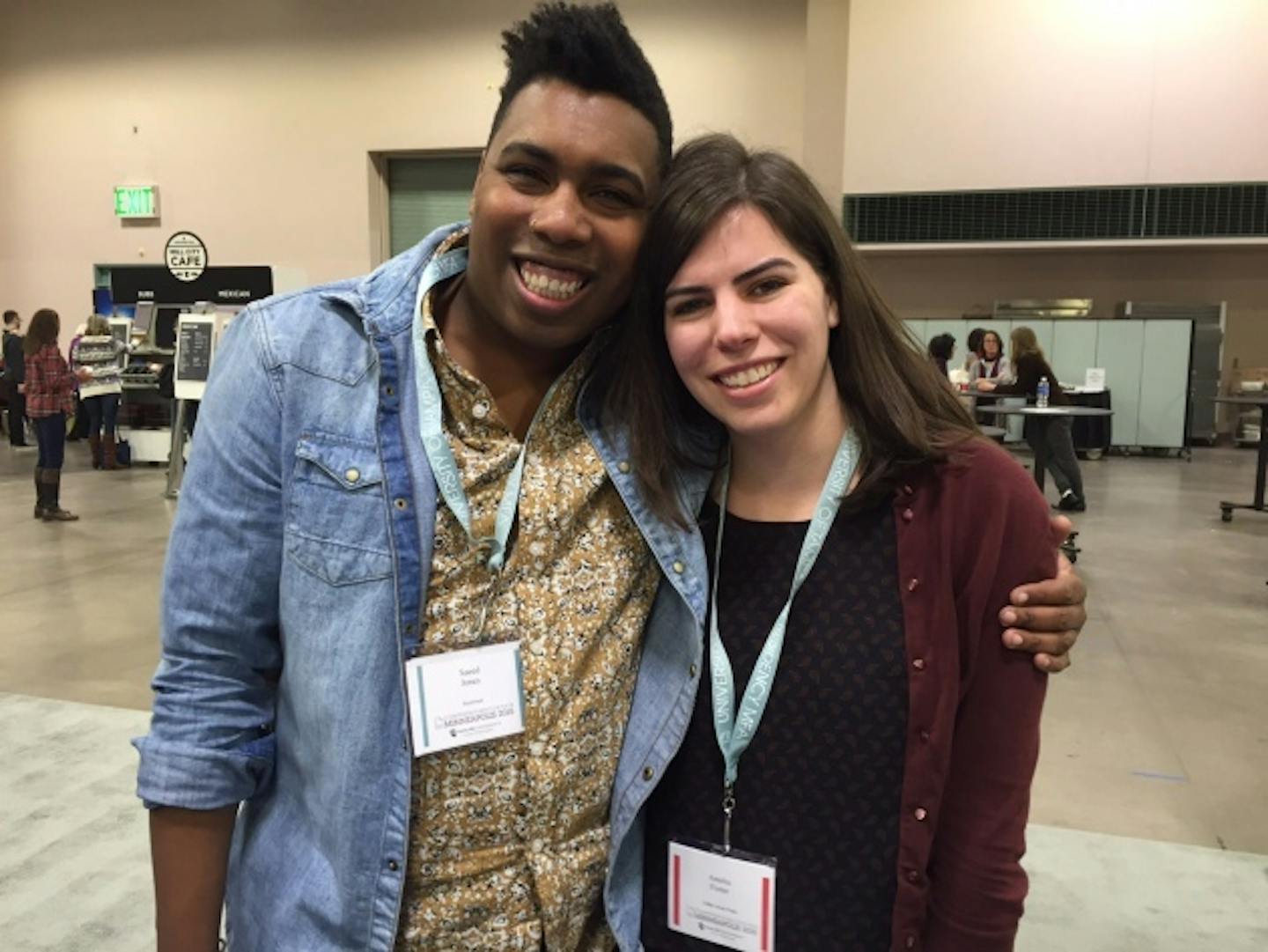 Saeed Jones, author of "Prelude to Bruise," and Amelia Foster of Coffee House Press.