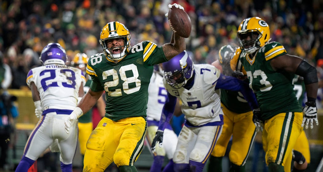 A.J. Dillon and the Packers dominated the Vikings in Week 17 last season. 