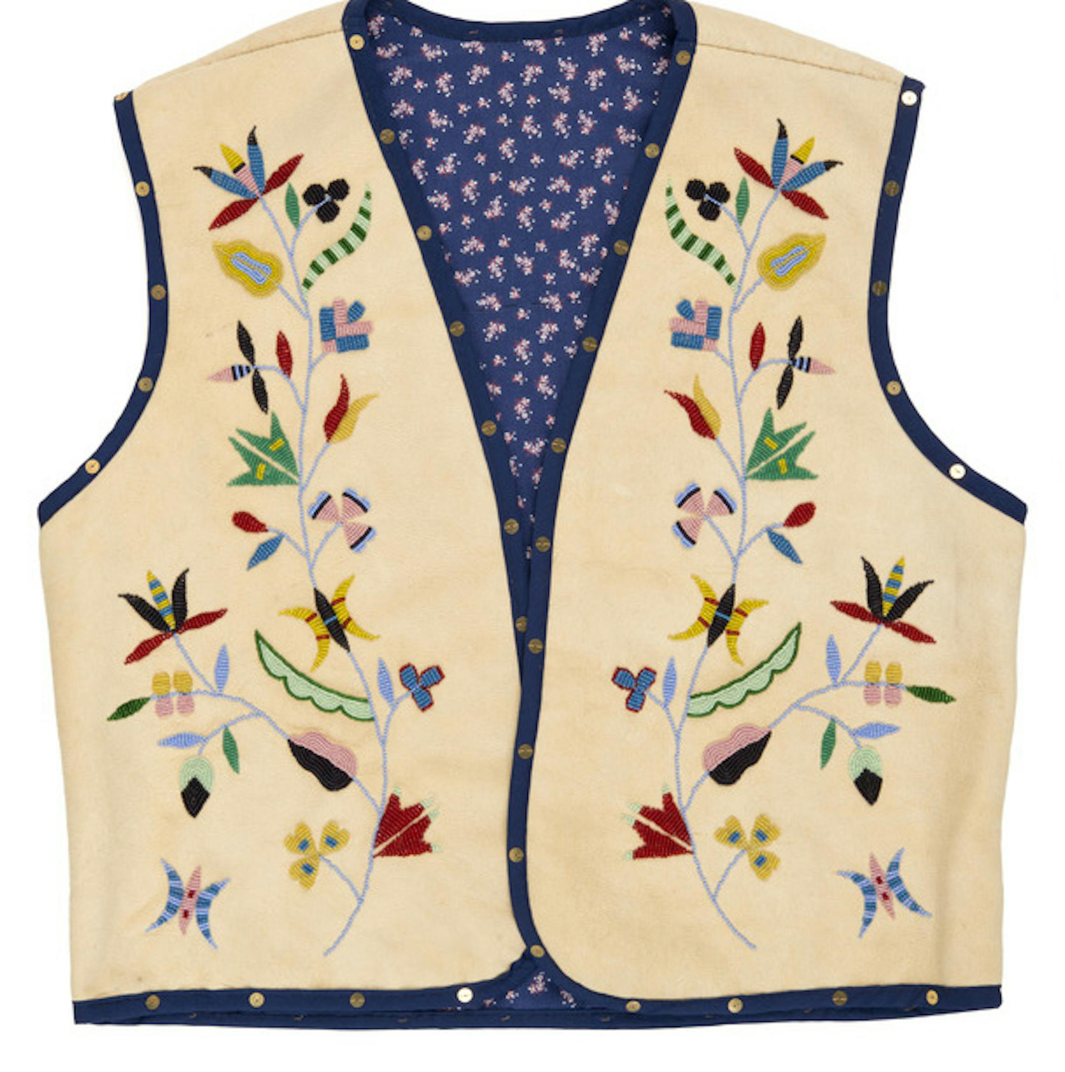 Floral vest by Holly Young, Standing Rock Sioux Tribe (Dakota). Provided by Minnesota Hiscoty Center.