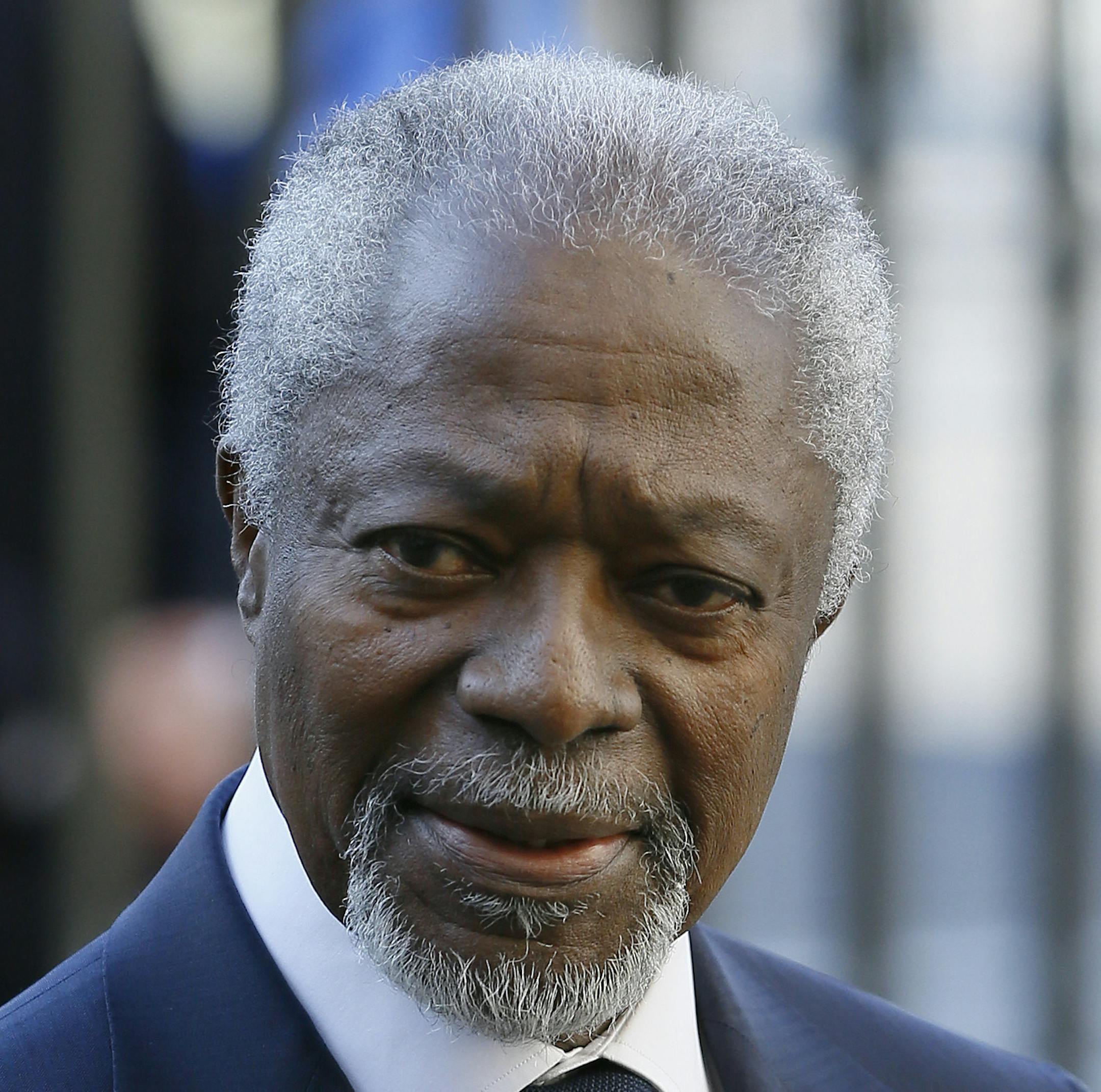 Kofi Annan, former Secretary-General of the United Nations arrives to attend the Commonwealth Day service at Westminster Abbey in London, Monday, March 14, 2016. Organized by the Royal Commonwealth Society, the service is the largest annual inter-faith gathering in the United Kingdom. (AP Photo/Kirsty Wigglesworth)