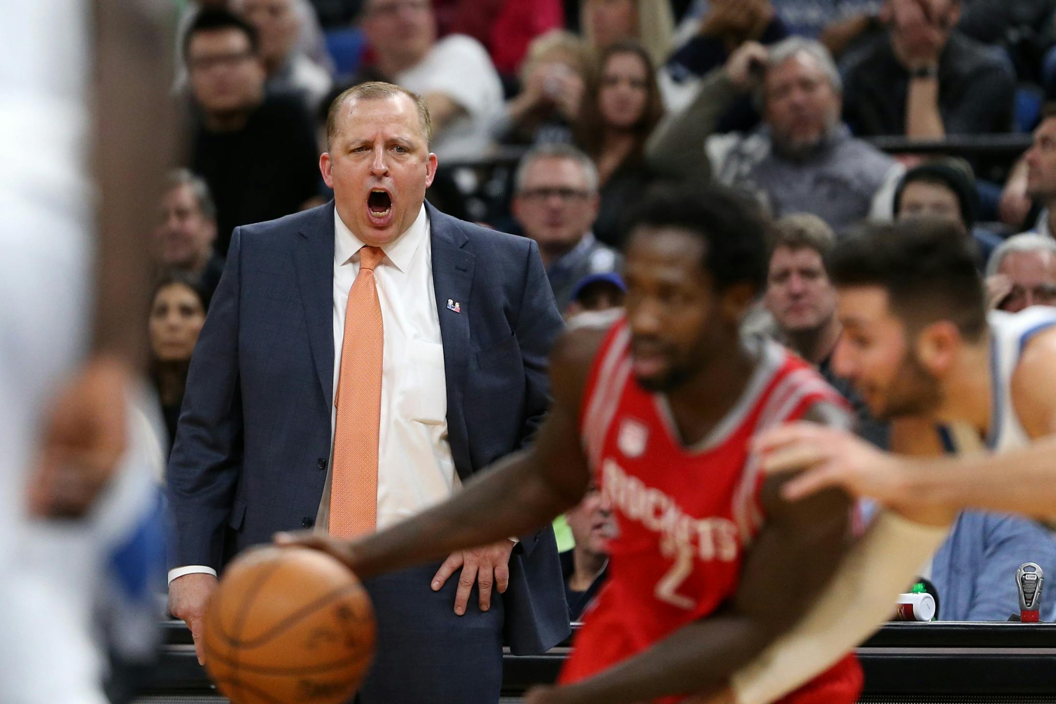 Minnesota Timberwolves head coach Tom Thibodeau watches from the sidelines in the second half.