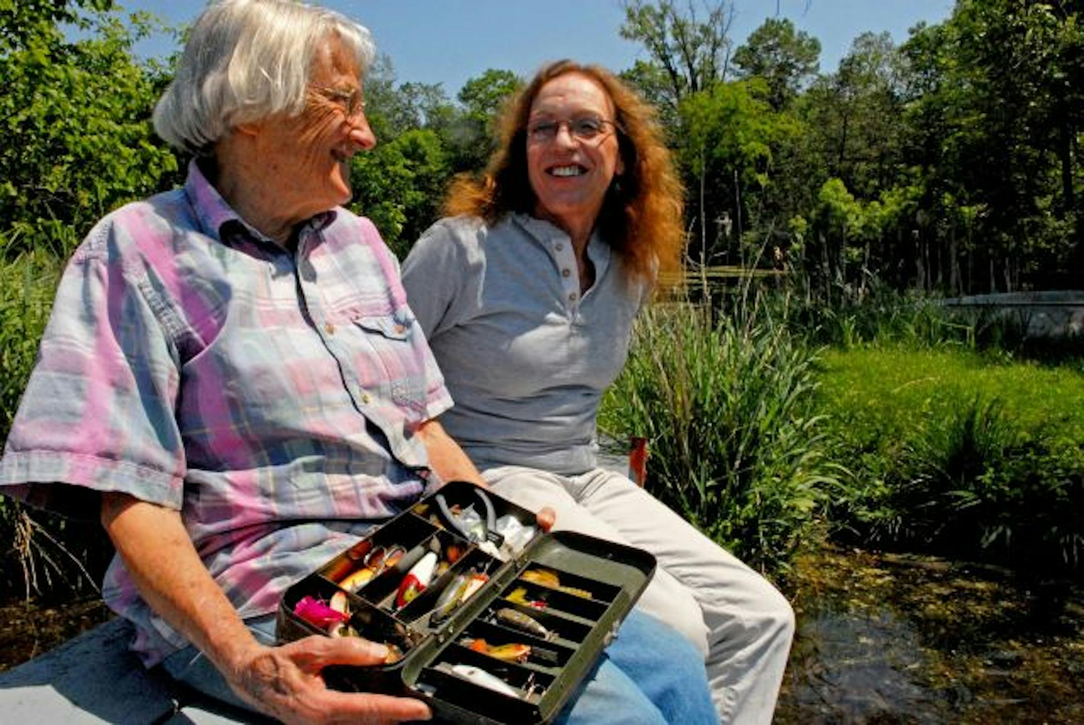 Cynthia Bend, left, 84, of Afton, took up fishing at age 80. But her lack of experience and fishing know-how hampered her productivity until she enlisted the help of a friend, Kate Wolf, who has fished since she was young.