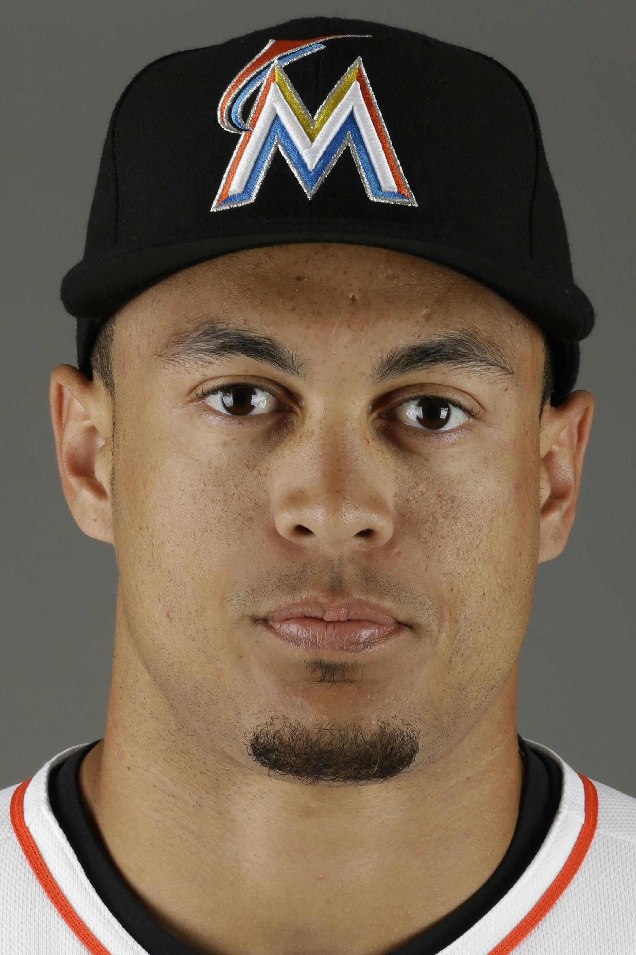 This is a 2014 photo of Giancarlo Stanton of the Miami Marlins baseball team. This image reflects the Marlins active roster as of Tuesday, Feb. 25, 2014 when this image was taken. (AP Photo/Jeff Roberson) ORG XMIT: NYOTK