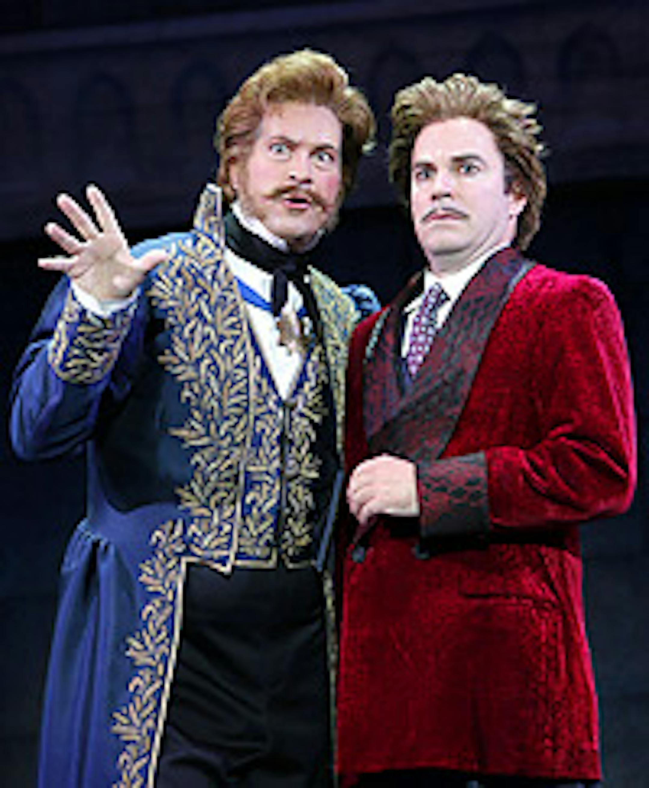 Erick R. Walck as Victor and Roger Bart as Dr. Frankenstein in "Young Frankenstein."