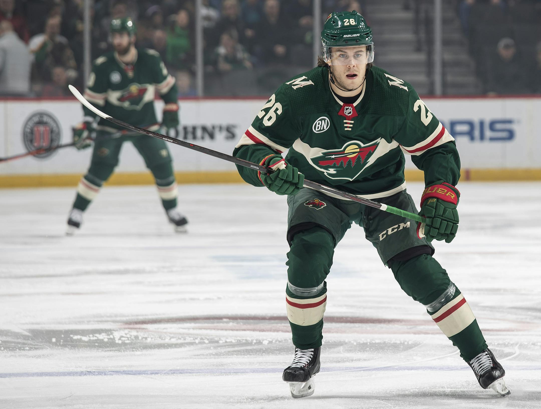 Newly acquired Wild player Pontus Aberg (26) in the first period. ] CARLOS GONZALEZ • cgonzalez@startribune.com – Minneapolis, MN – January 17, 2019, St. Paul, MN, Xcel Energy Center, NHL Hockey, Minnesota Wild vs. Anaheim Ducks