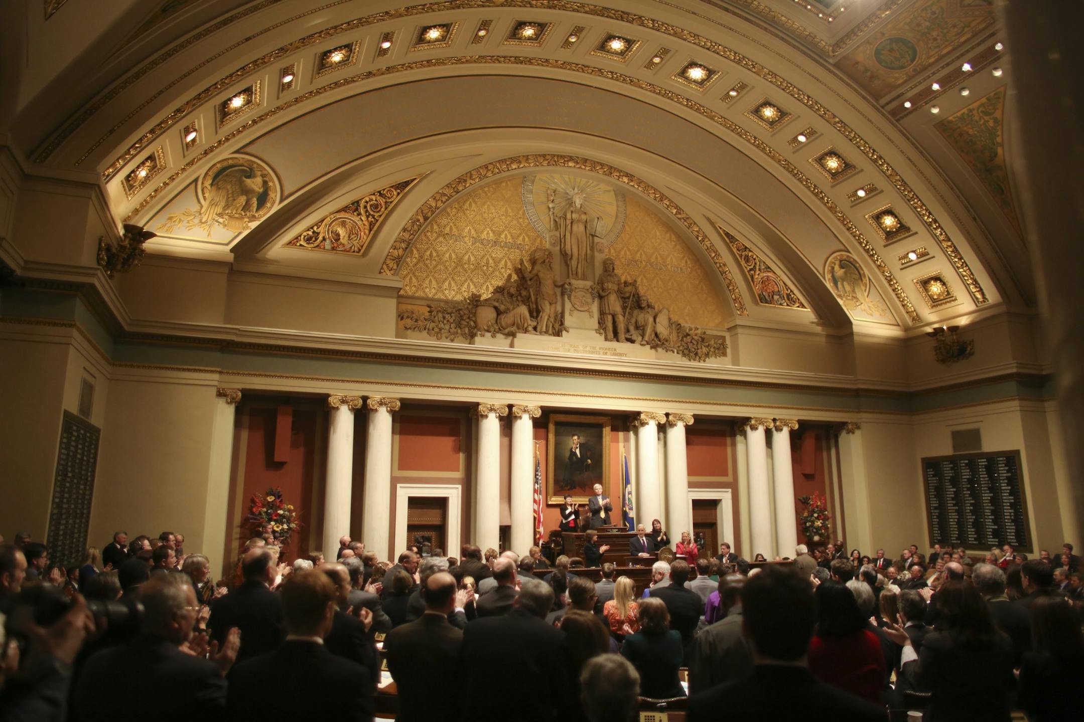Minnesota Gov. Mark Dayton delivered his State of the State speech before a joint session of the legislature at the State Capitol in St. Paul Wednesday night, February 6, 2013. Legislators gave him a standing ovation when he mentioned that he supported same sex marriage in his address.