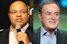 Mike Tirico, left, used to announce "Monday Night Football" games for ESPN, while Al Michaels calls "Sunday Night Football" for NBC.