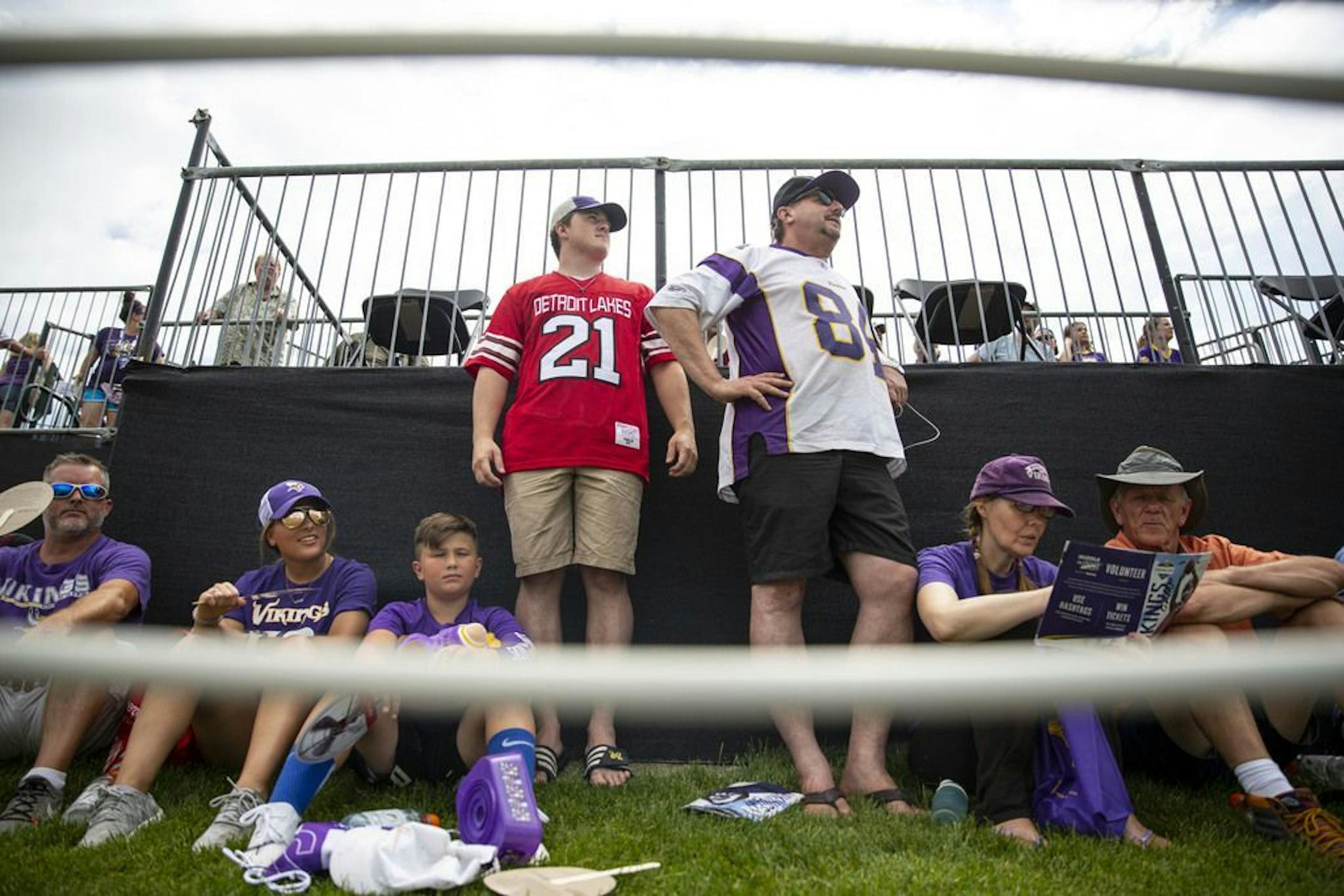 Vikings fans lined the sidelines and stands to catch a first glimpse of the 2019 team. ALEX KORMANN • alex.kormann@startribune.com The Minnesota Vikings opened up their first full day of training camp on Friday July 26, 2019 at TCO Performance Center in Eagan, MN. Doors opened to fans at 11AM to watch their favorite players practice and get excited for the 2019 NFL season.