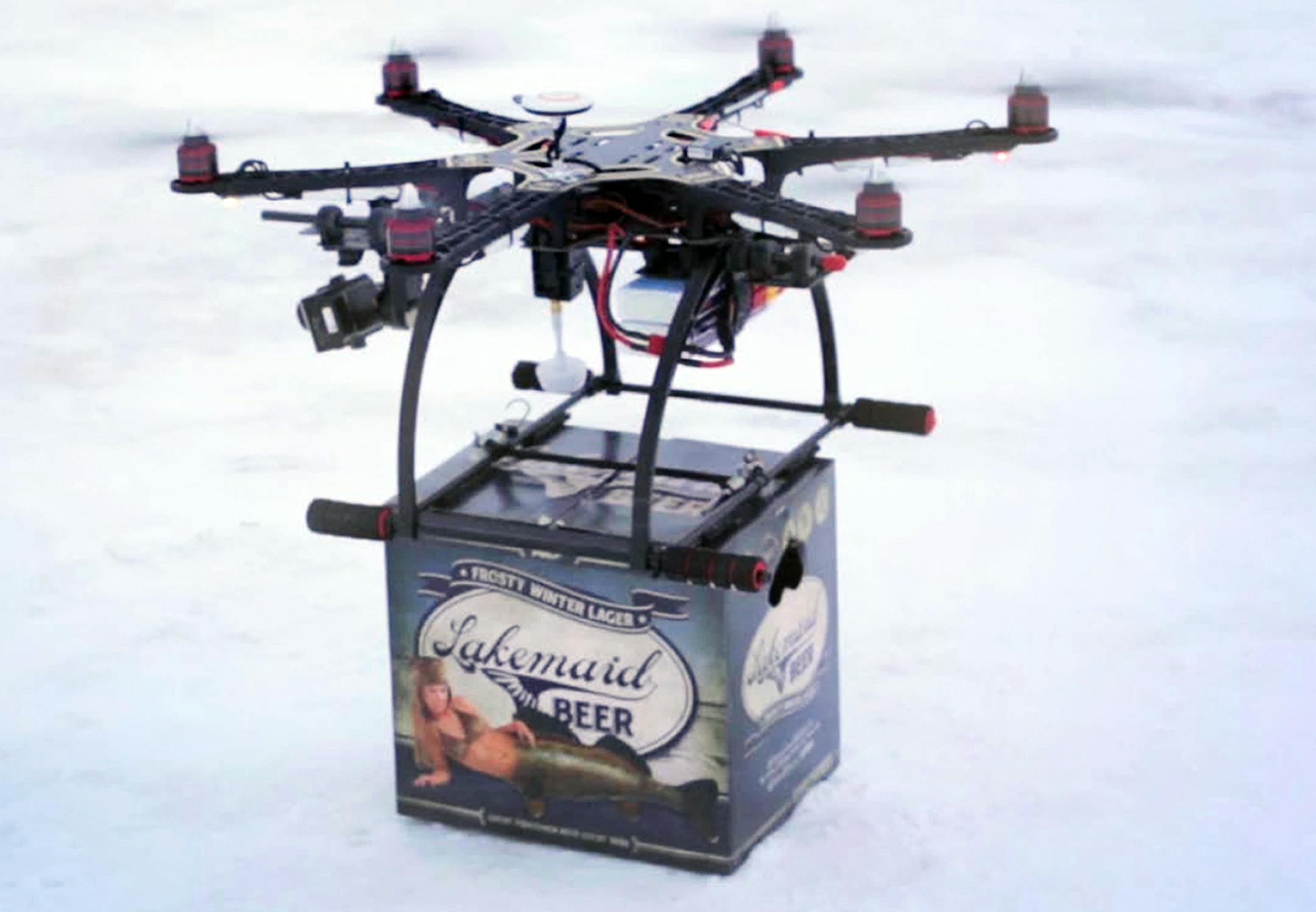 Beer delivery by drone is a good idea but the FAA might think differently. Beer013114. Photo provided by Lakemaid berr Co.