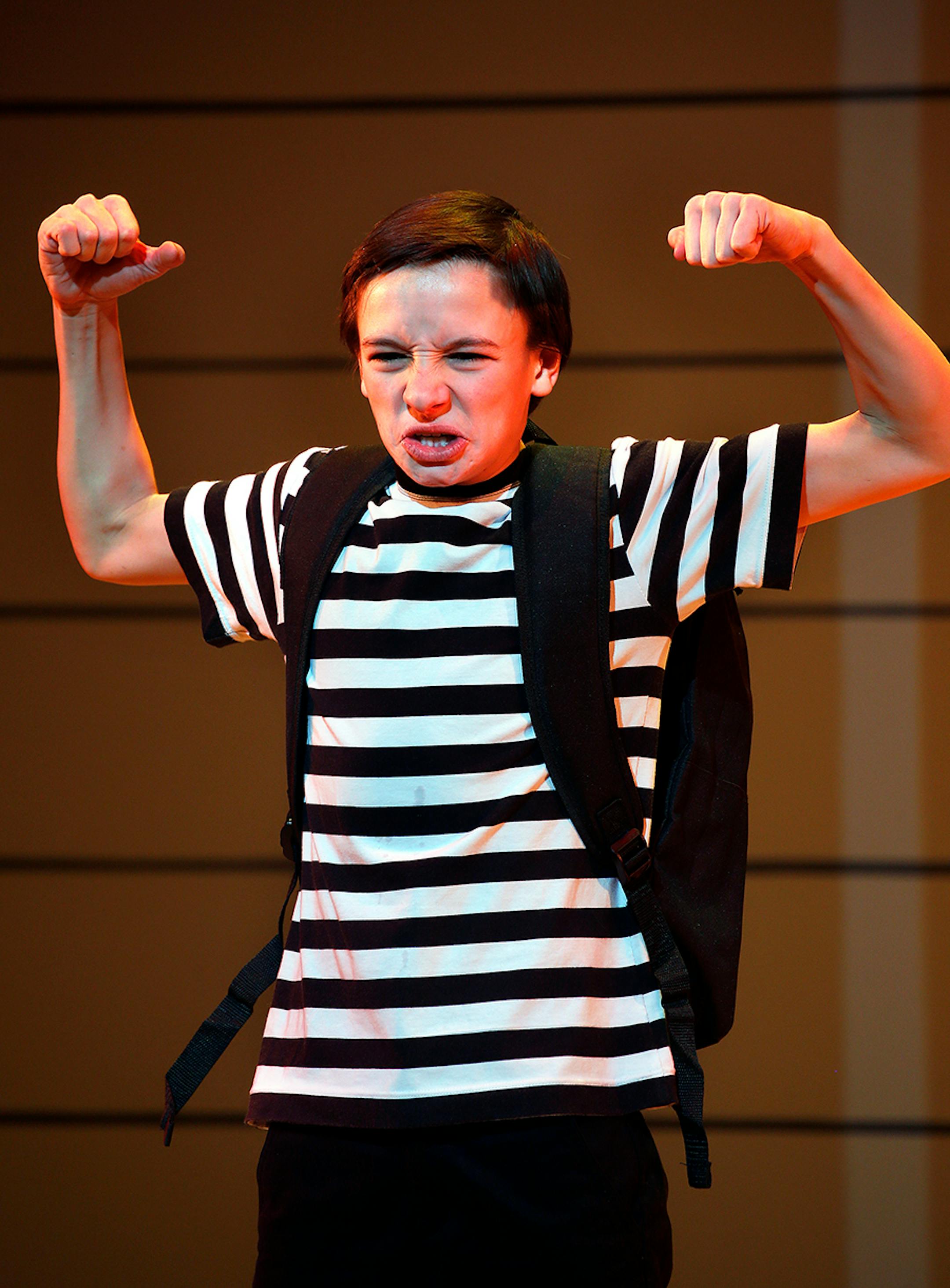 Greg, played by Ricky Falbo, in the the Diary of a Wimpy Kid the Musical.