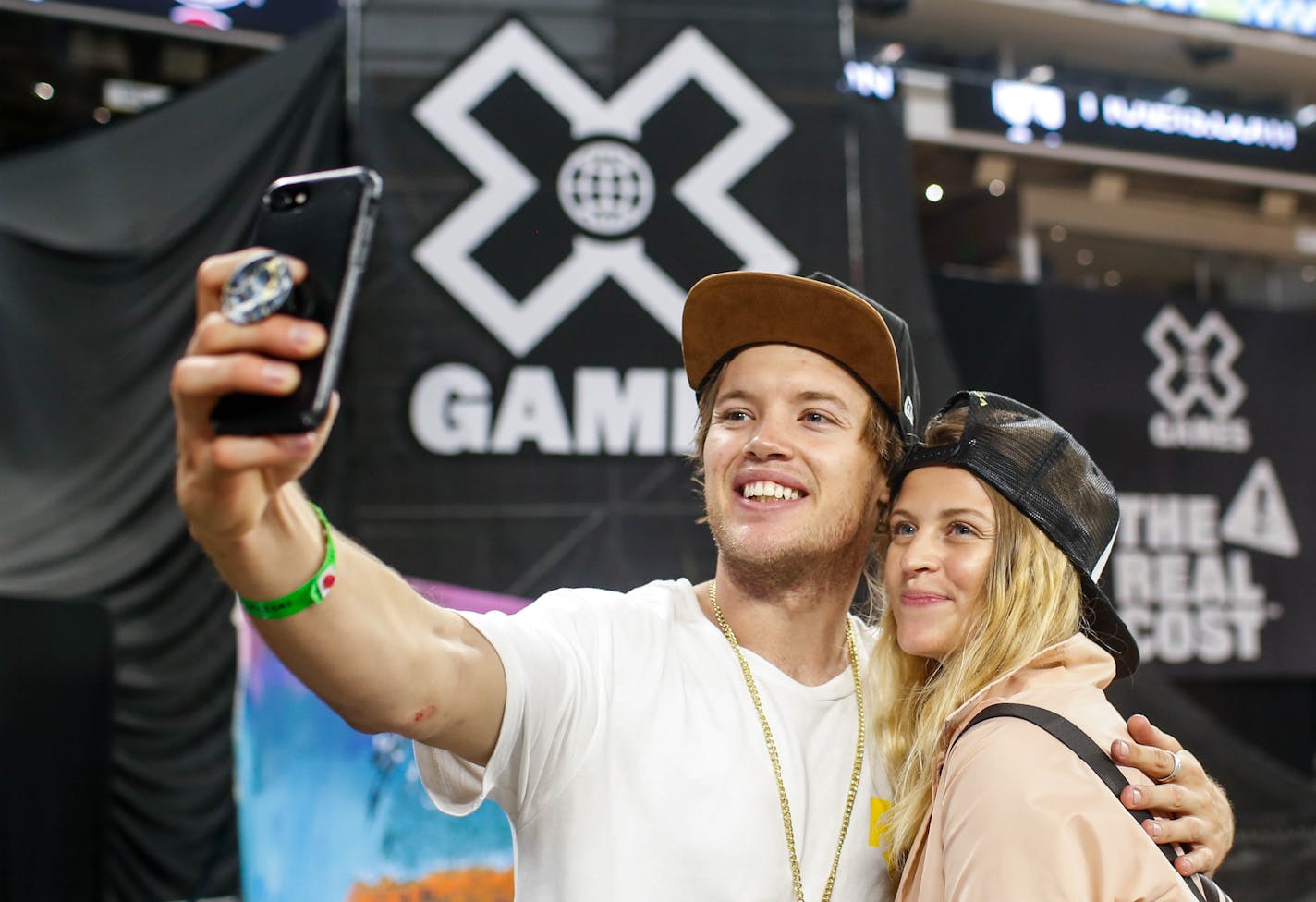 Ryan Williams takes a selfie with a fan after day two of the X Games at U.S. Bank Stadium Friday, August 2, 2019. ] NICOLE NERI &#x2022; nicole.neri@startribune.com