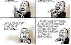 Sack cartoon: Racial equality