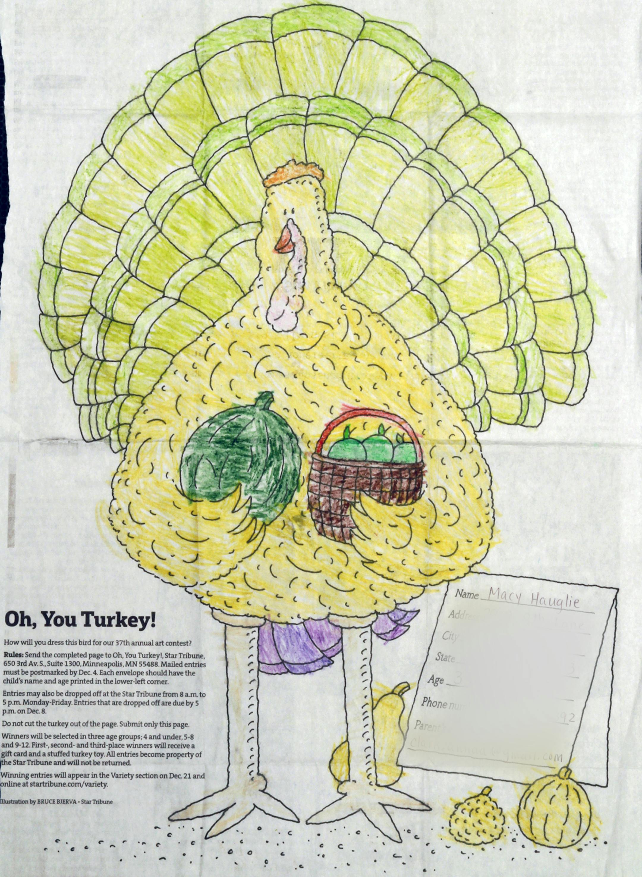 2015 'oh you turkey' winners - Mary Hauglie 3 1/2 yrs anoka, MN