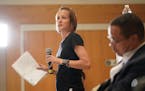 ROAR organizer Jenna Cruz introduced Minnesota Attorney General Keith Ellison at Tuesday night's meeting in Chaska.