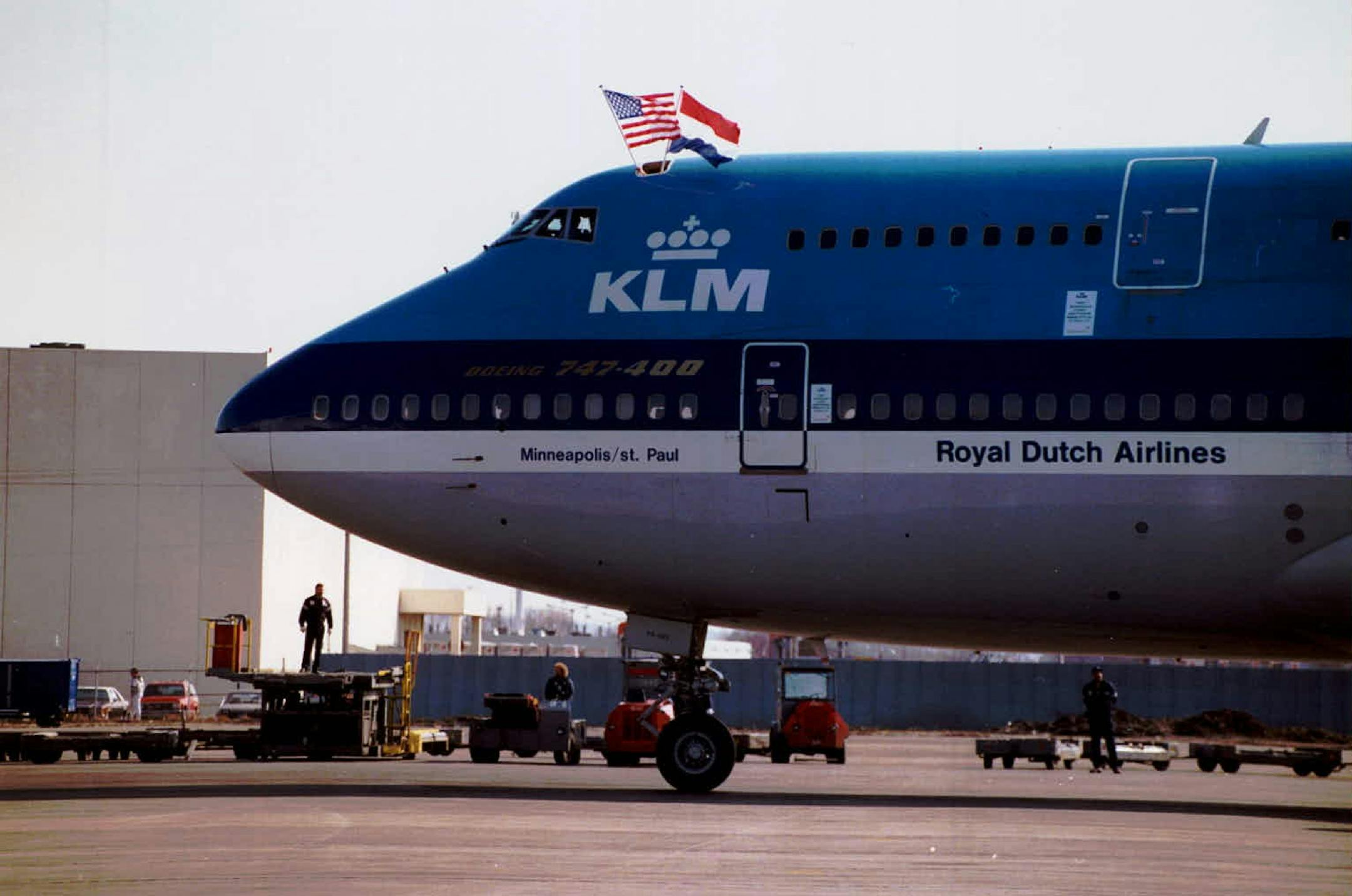 April 3, 1951 A KLM Royal Dutch Airlines 747 neared a terminal at Minneapolis-St. Paul International Airport. U.S. and Dutch flags waved from the cockpit. April 12, 1991 Brian Peterson, Minneapolis Star Tribune