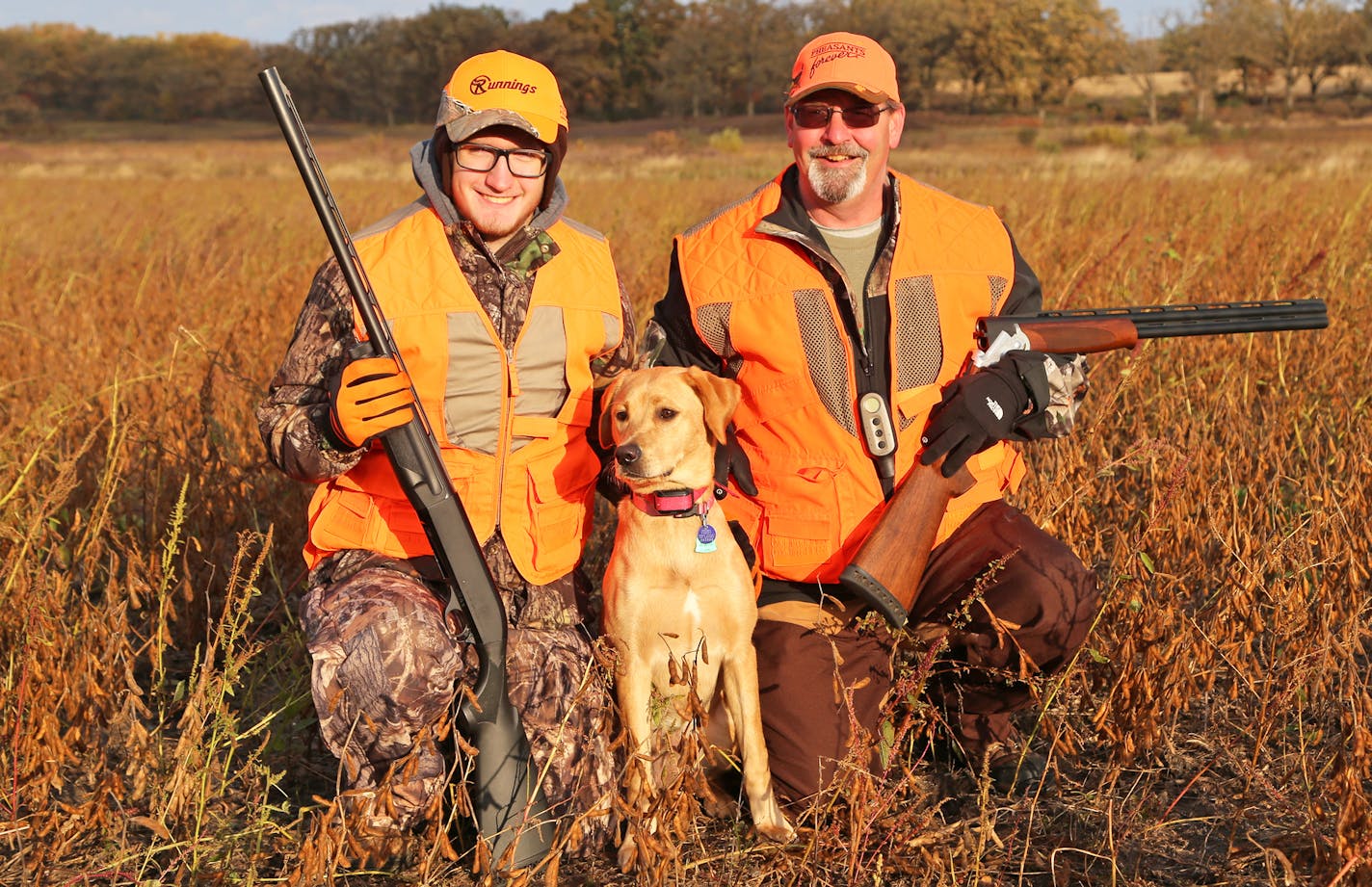 Hunter Jorgensen, 18, Spring Valley, Minn.
States hunted: Minnesota, Iowa
Dog: Annie
Favorite hunting memories: Every time I hunt is the best.
todd jorgensen, 50, spring valley, Minn. Years hunted pheasants: 34 Dog: Annie
States hunted: Minnesota, Iowa Favorite pheasant hunting memory: All the times I've hunted with my kids. And the 2017 hunt in southwest Minnesota when Andy, Neal, Logan and I lost Andy's dog, Captain. He got turned around in a cornfield. But we found him the next morning. That